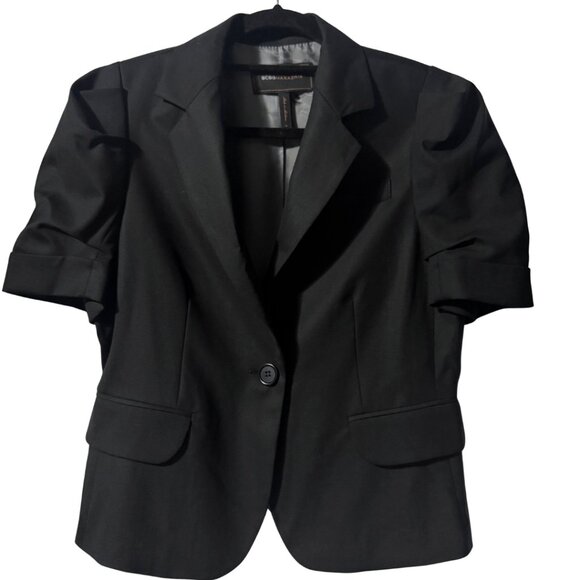 BCBGMAXAZRIA Black Short Sleeve Ruched Blazer – Size M, NWOT - Picture 1 of 11
